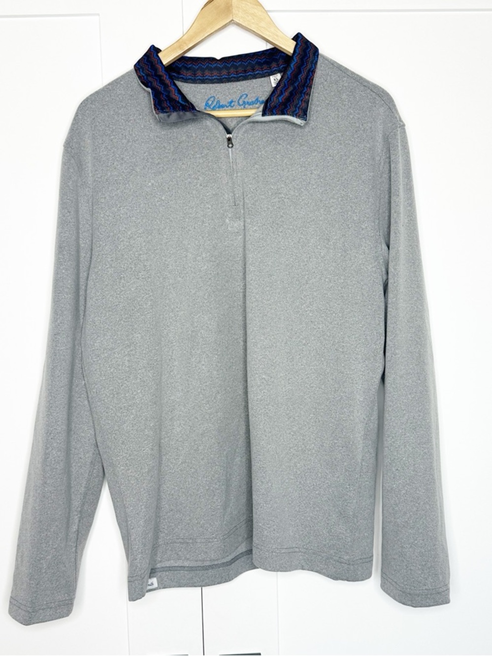 Robert Graham Classic Fit Quarter-Zip Pullover Sweatshirt XL gray 1/4 preppy